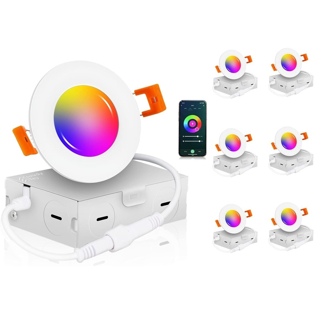 CLOUDY BAY 3in‎ Smart LED Recessed Light RGB WiFi Alexa Google 6 Pack IC